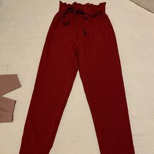 Red paper bag pants
